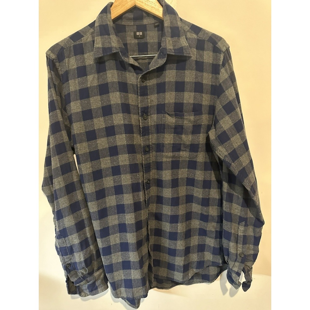 Mens Uniqlo‎ Flannel Blue Buffalo Plaid Shirt Size Medium